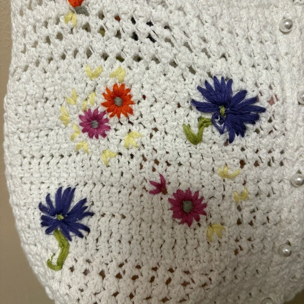 Free People Wildflowers Crochet Tank Crop Top White Floral Flowers Size XL